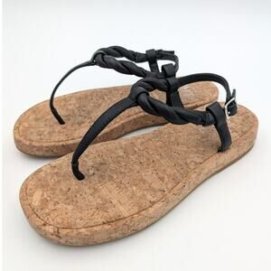 Paige Dawn Twisted Strap Women's Sandal in Black Leather Slingback Size US6